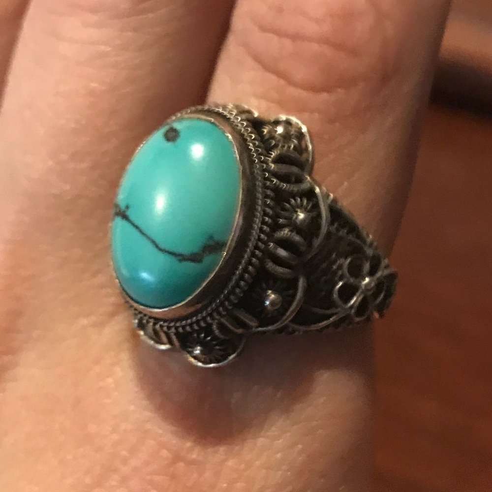 QVC Artisan Sterling Silver 925 Turquoise Mesh Ring Size 10
